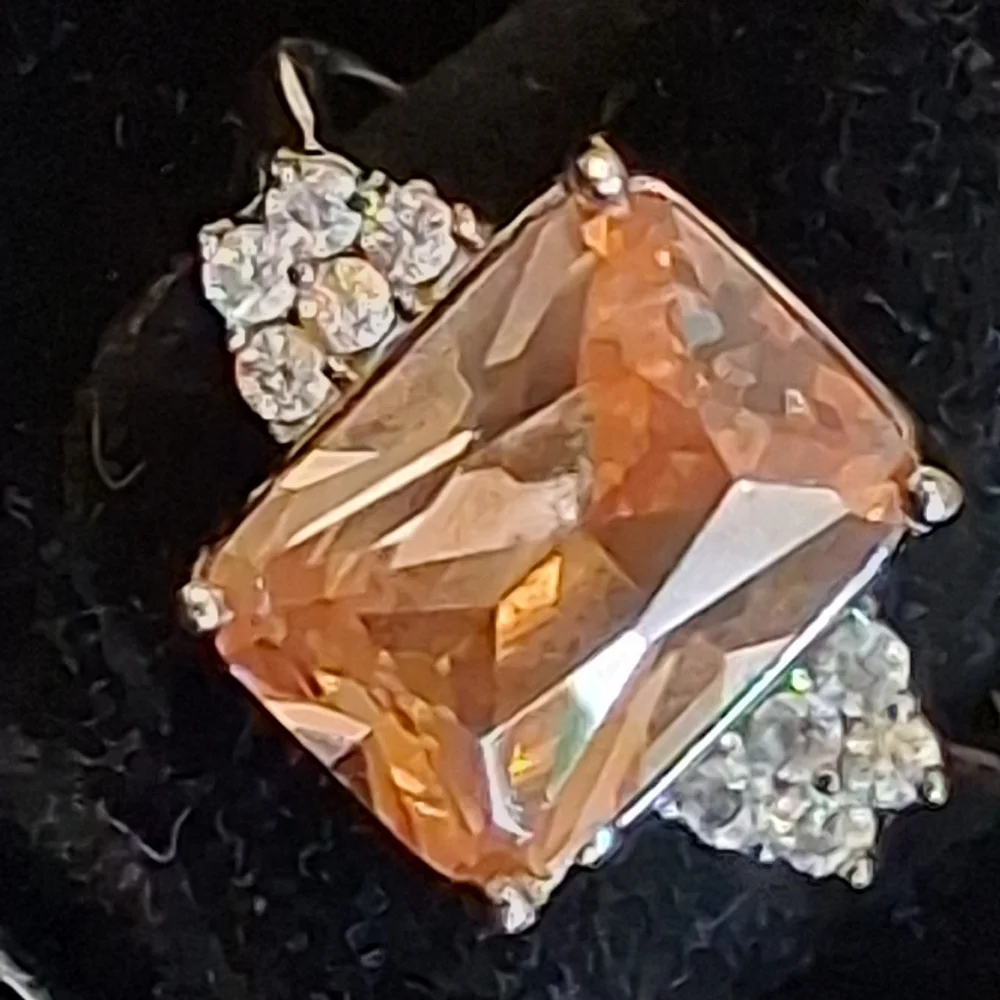 Sterling Silver Women's Ring With Champagne CZ Centerstone Size 11 1/4